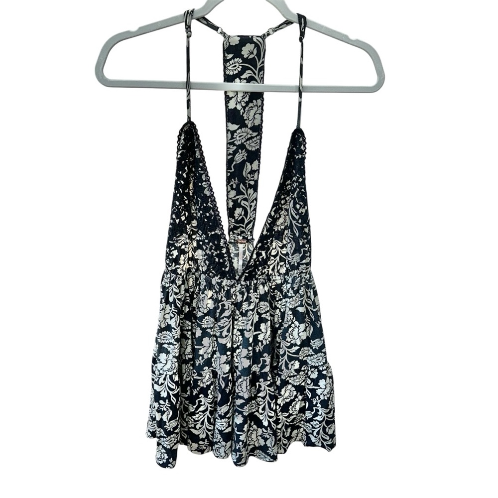 Free People Sammy Tank Top Camisole Black/Cream Floral Size XLarge NWT - Picture 4 of 13